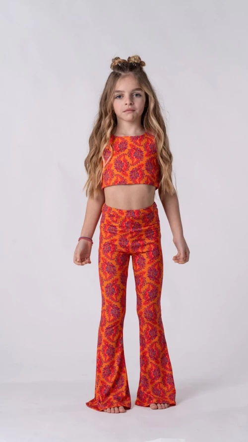 Παιδικό Crop Top Μπουστάκι Πορτοκαλί με Floral Print για Κορίτσι3