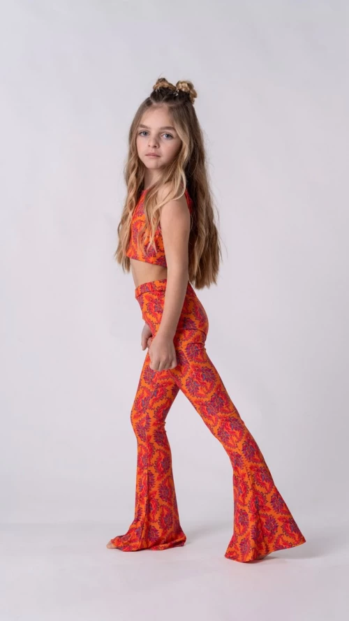 Παιδικό Crop Top Μπουστάκι Πορτοκαλί με Floral Print για Κορίτσι3