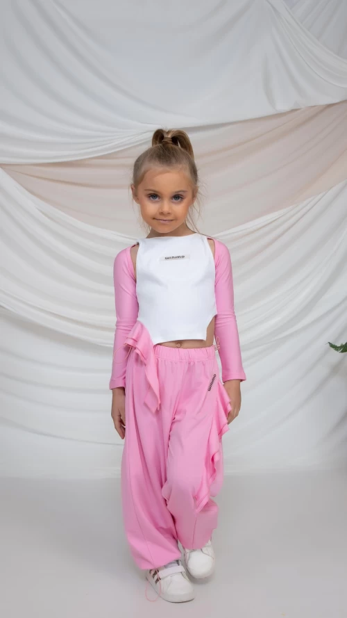 Ροζ Σετ 3 Τεμαχίων με Crop Top, Μπολερό,Παντελόνα2