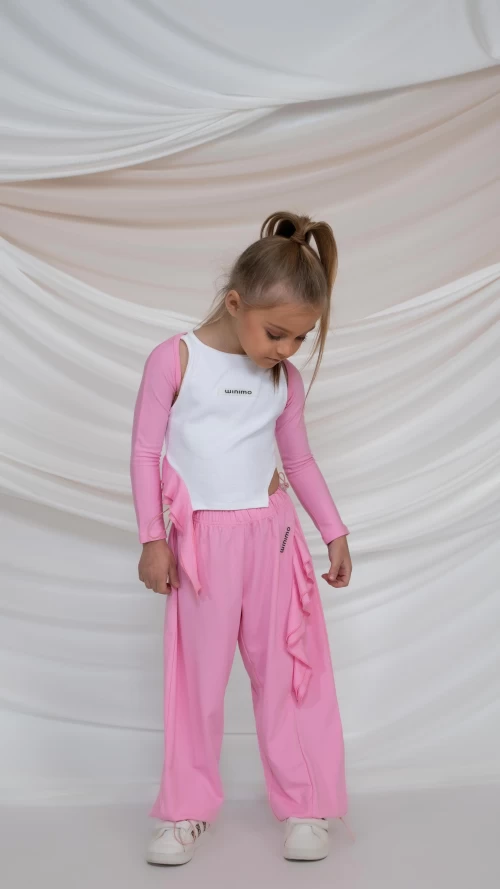 Ροζ Σετ 3 Τεμαχίων με Crop Top, Μπολερό,Παντελόνα2