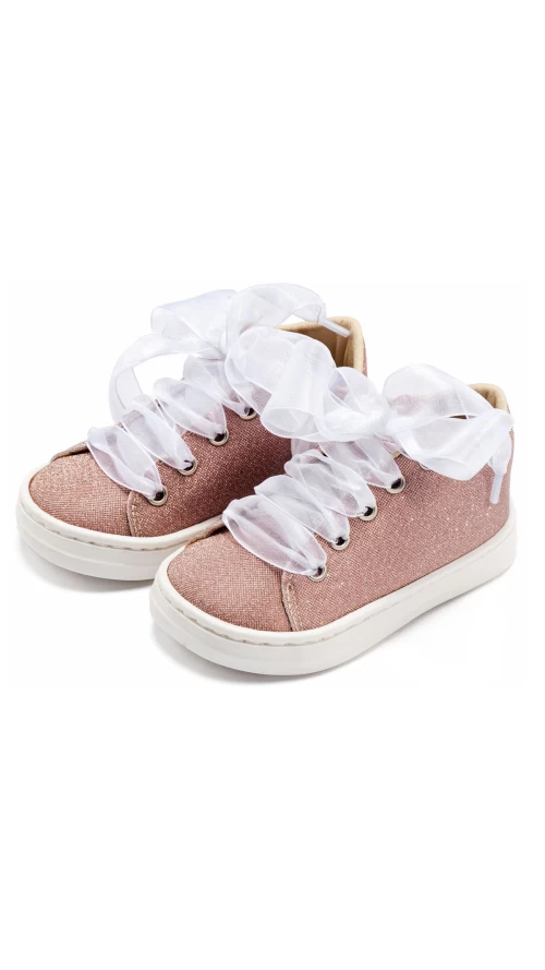 Παιδικά Sneakers με Τούλινα Κορδόνια | Ροζ, Μπεζ & Γκρι Κοριτσίστικα9