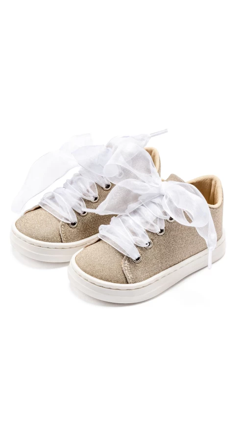 Παιδικά Sneakers με Τούλινα Κορδόνια | Ροζ, Μπεζ & Γκρι Κοριτσίστικα9