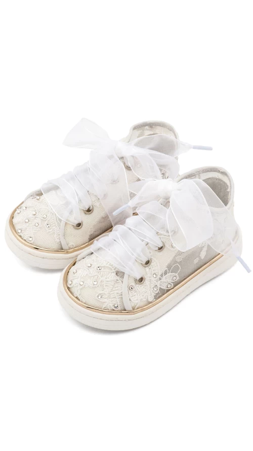Παιδικά Sneakers με Δαντέλα & Φιόγκο | Εκρού & Μπεζ Κοριτσίστικα6
