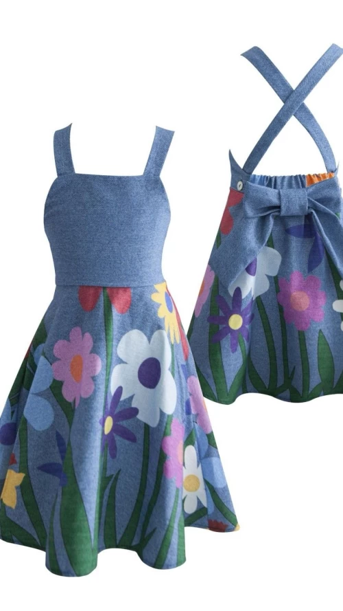 Παιδικό Φόρεμα Τζιν Look με Πολύχρωμο Floral Print1