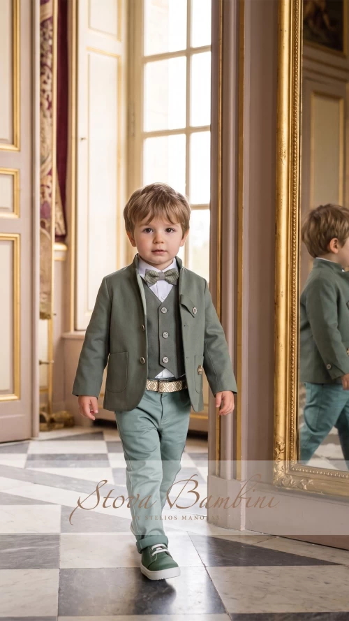 Stova Bambini Βαπτιστικό Κοστούμι Μέντα & Olive Green AW26-27 B11