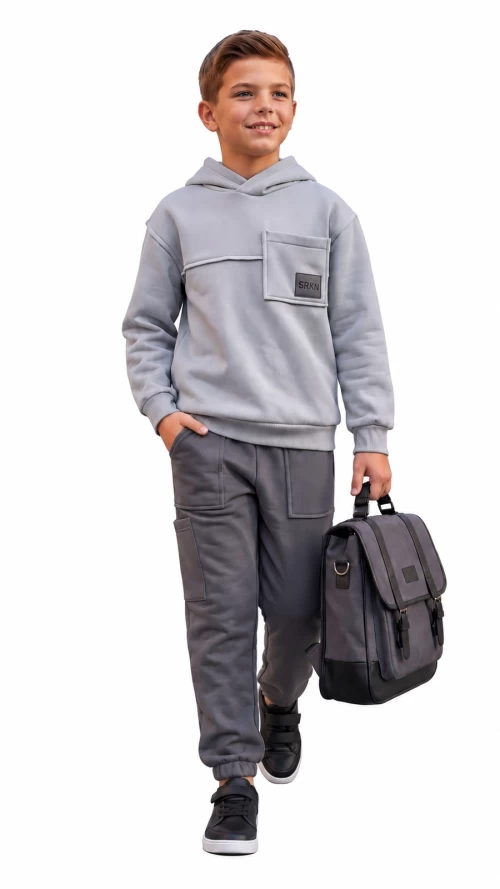 Παιδικό Σετ Φόρμας Γκρι με Hoodie & Cargo Παντελόνι1