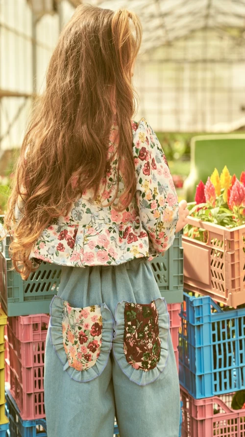 Petal Παιδικό Soft Τζιν με Φλοράλ Τσέπες5