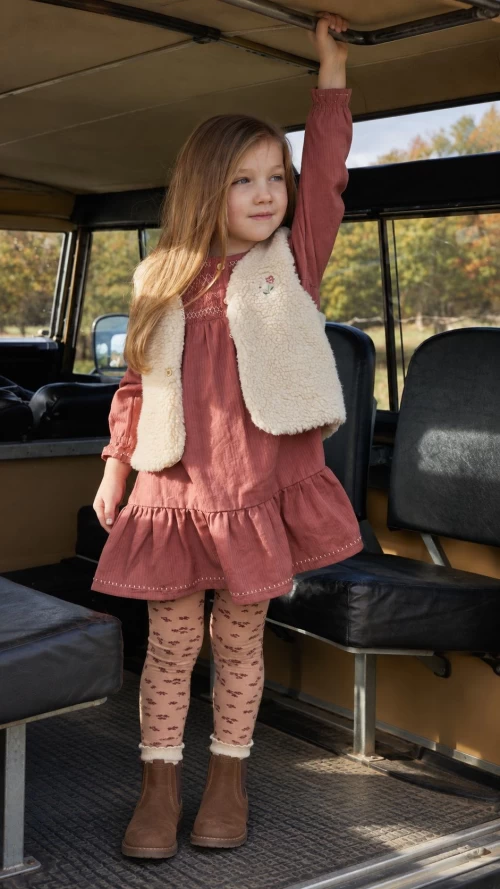Gilet Vanilla Παιδικό Teddy Γιλέκο με Φλοράλ Φόδρα6