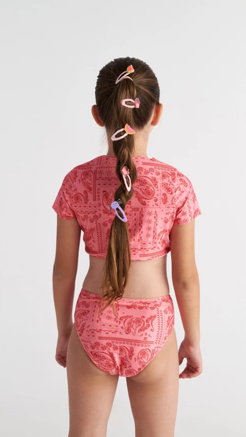 Παιδικό Μαγιό Μπικίνι Ροζ Paisley με Crop Top2